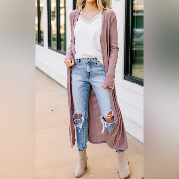 Umgee | NWT Keep Your Secrets Mauve Pink Dusty Rose Open Front Duster Cardigan M - Picture 10 of 17